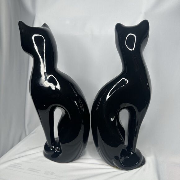 VTG Artmark Fine Ceramic Midnight Shadows Pair of Black Cats Green Eyes 12.5 in - Picture 6 of 12
